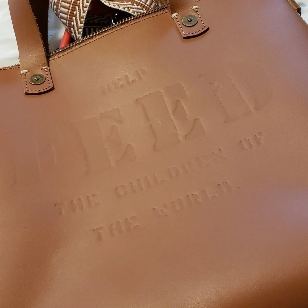 FEED Projects 50 Medium Sized Leather Satchel, Zip Close, Russet In Color